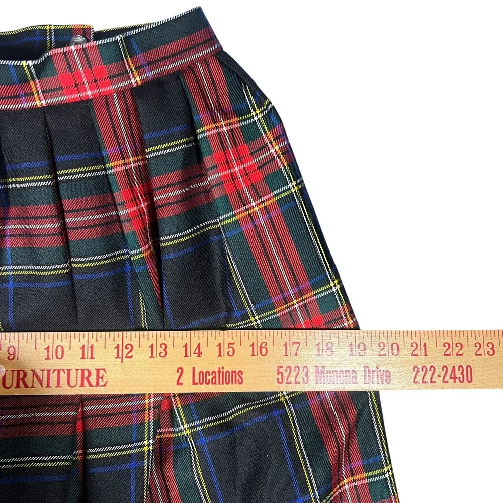 Lands End Vintage Wool Plaid Skirt Scotland Red Green Tartan Midi Womens 8 - Picture 5 of 9